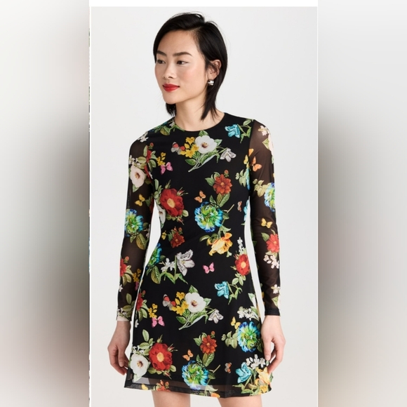 Alice + Olivia Delora Flare Floral Long Sleeve Dress Size 2 - Picture 12 of 16